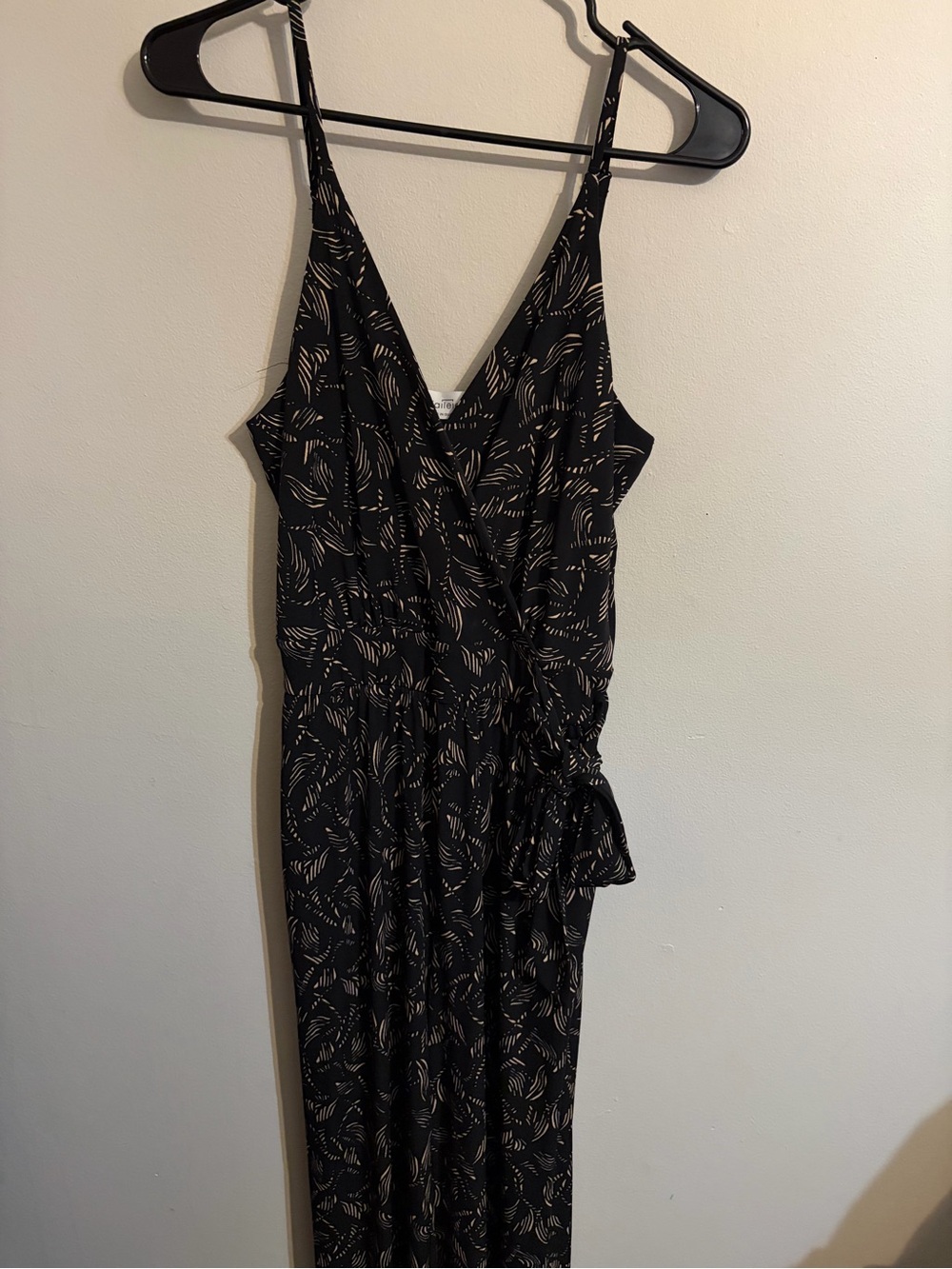 Kaileigh Black Jumpsuit with Cream Leaf Print
